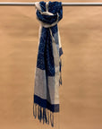 Navy Blue and White Mulberry Silk Pochampally Ikat Stole