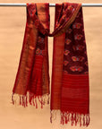 Maroon & Red Mulberry Silk Pochampally Ikat Dupatta