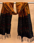 Ochre Yellow & Black Mulberry Silk Pochampally Ikat Dupatta