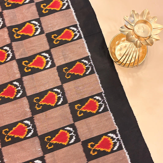 Copper & Yellow Mulberry Silk Pochampally Ikat Dupatta