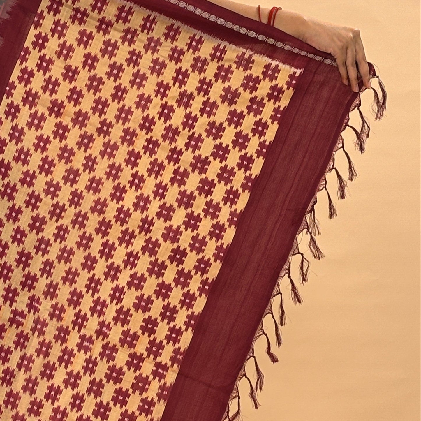 Mint Green & Maroon Mulberry Silk Pochampally Ikat Saree