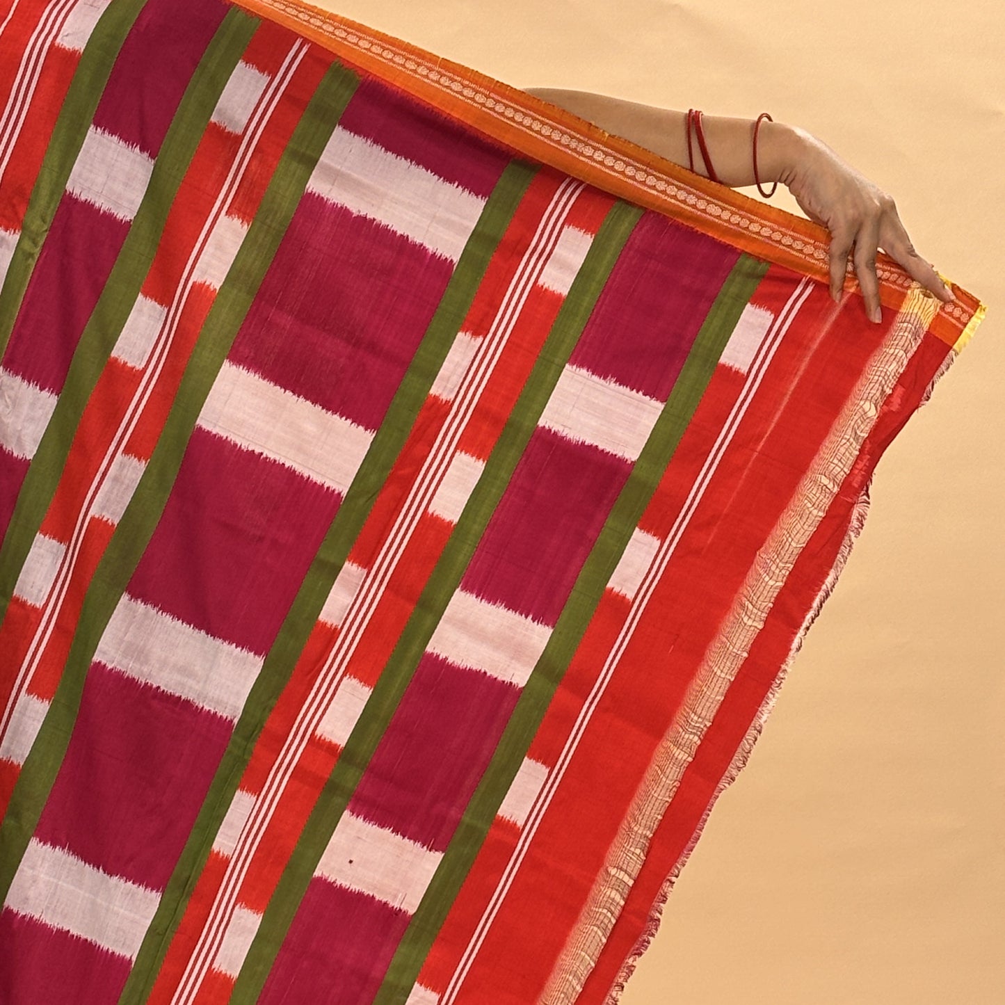 Bibhu Mohapatra Orange & Green Mulberry Silk Pochampally Ikat Saree