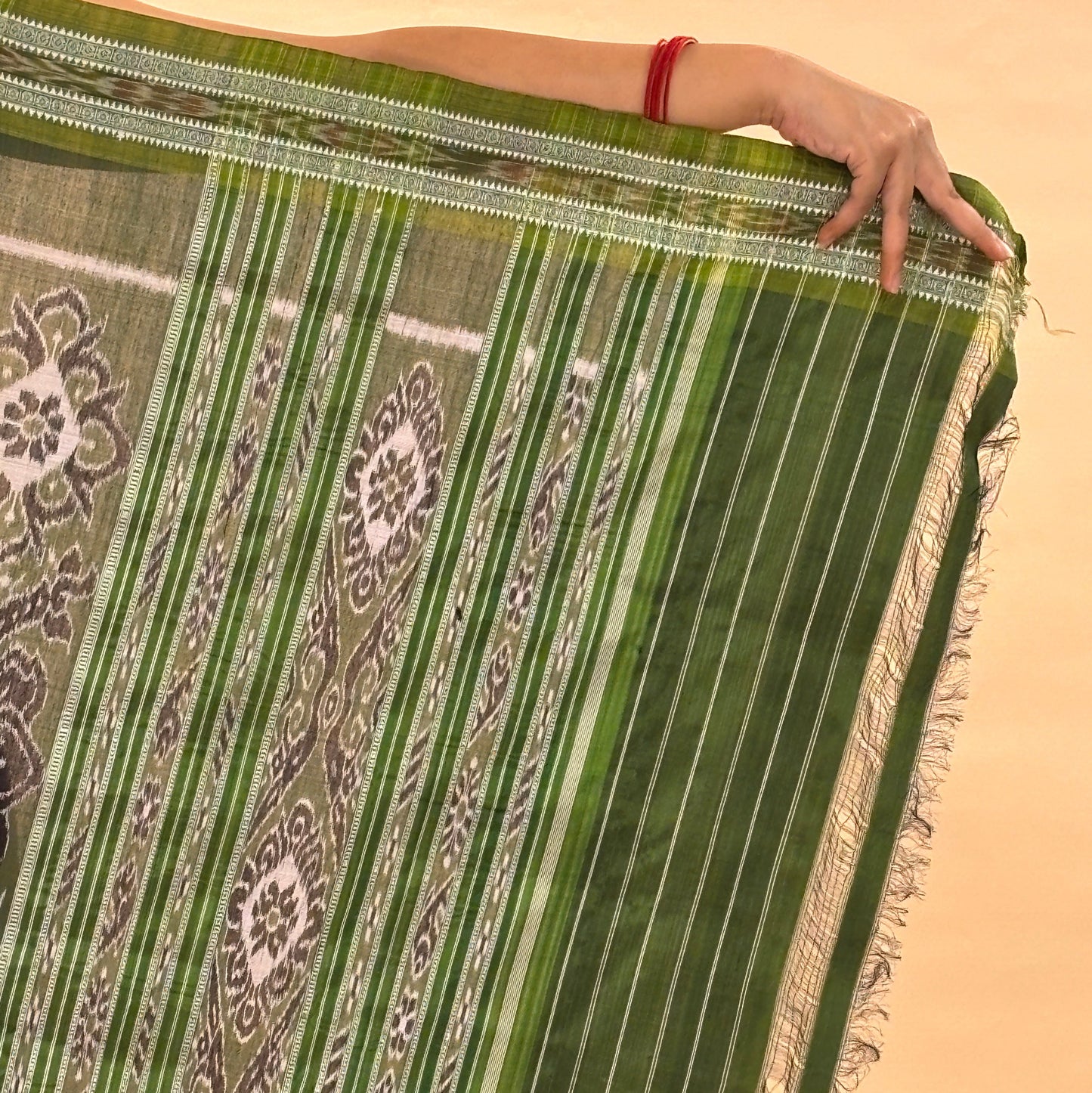 Maroon & Green Mulberry Silk Odisha Ikat Saree