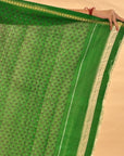 Grey & Green Mulberry Silk Pochampally Ikat Saree