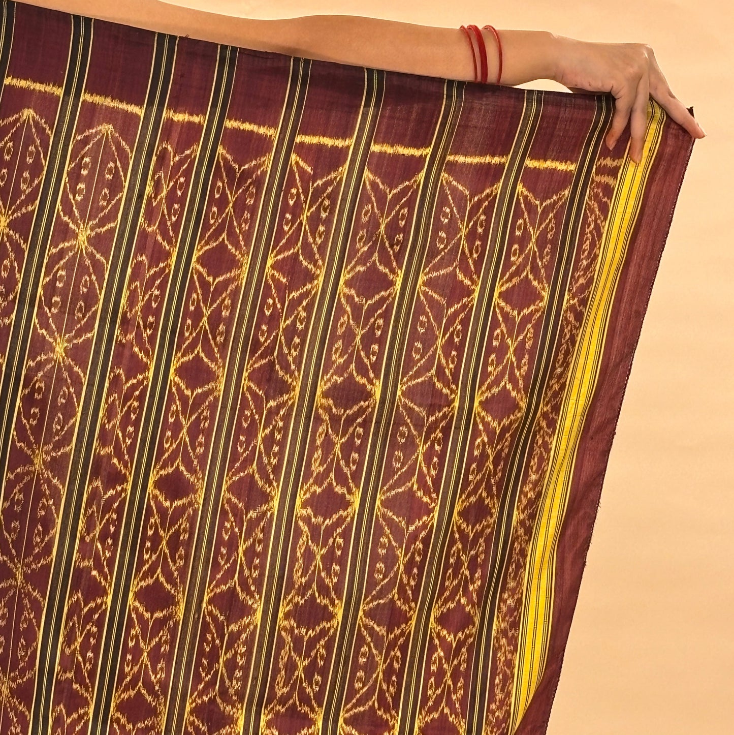Brown & Yellow Mulberry Silk Odisha Ikat Saree
