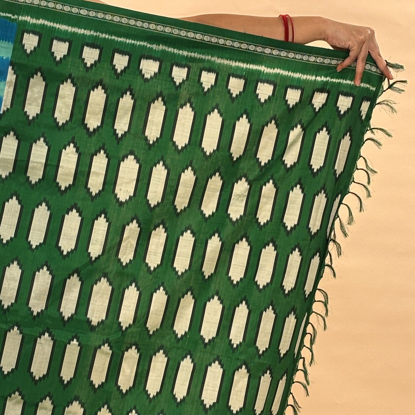 Aqua Blue & Green Mulberry Silk Pochampally Ikat Saree