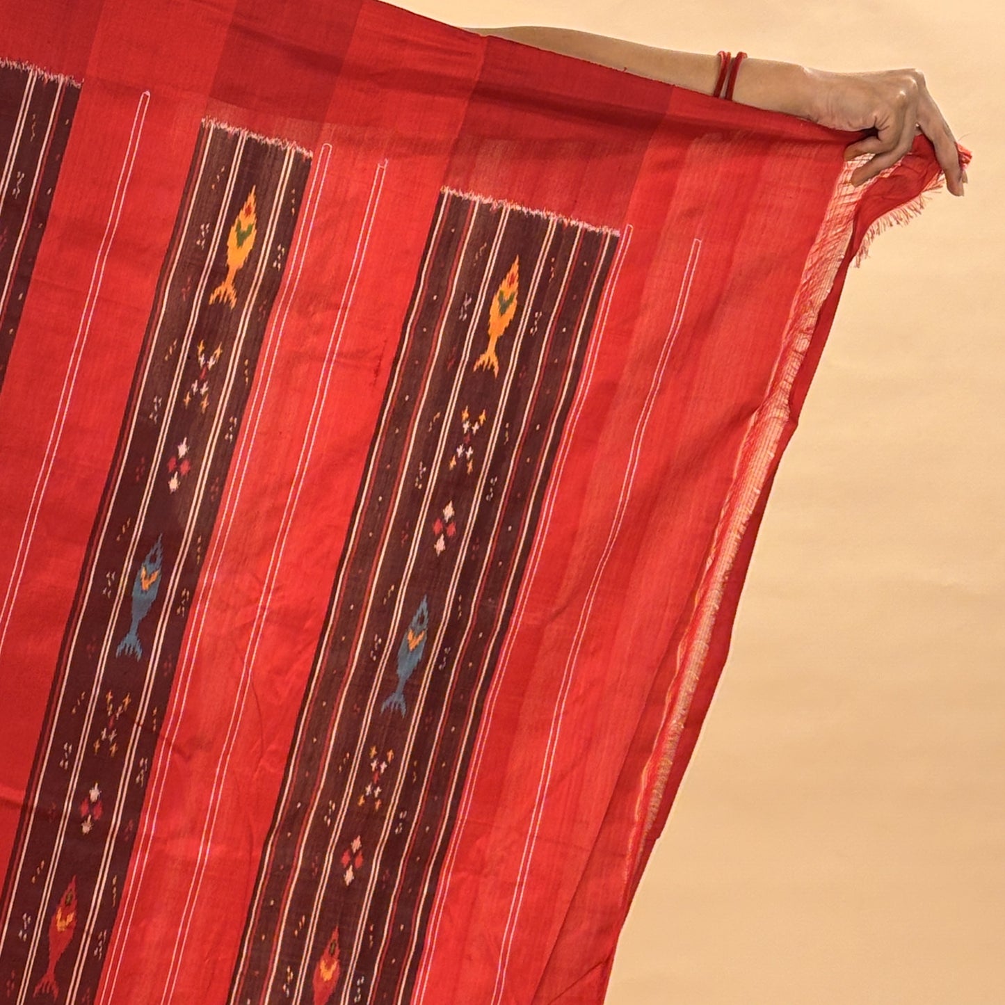Red & Black Mulberry Silk Odisha Double Warp Ikat Saree