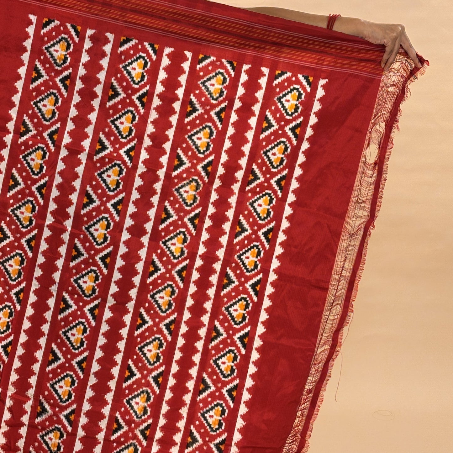 Red & Dark Blue Mulberry Silk  Double Ikat Saree