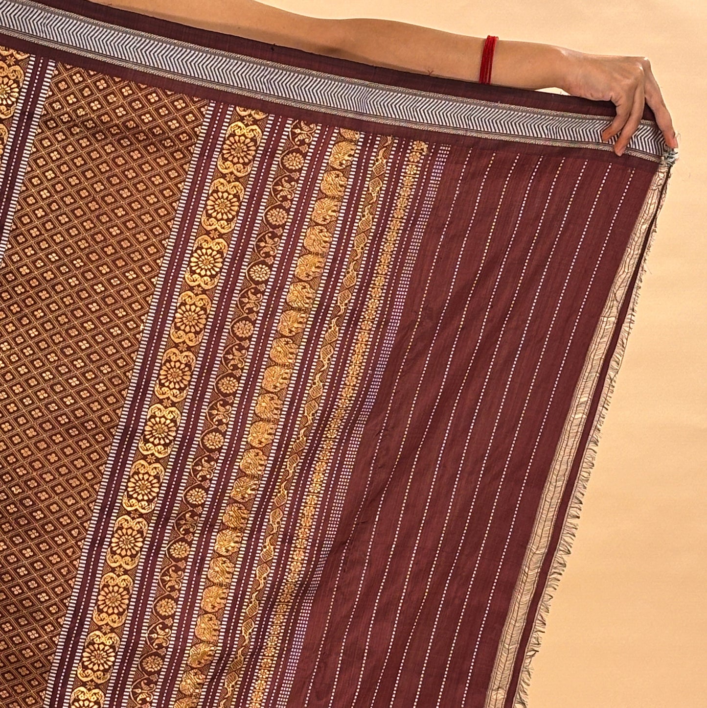 Dark Yellow & Brown Mulberry Silk Odisha Ikat Saree