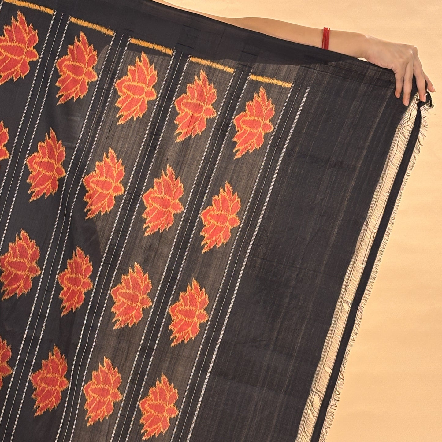 Golden & Black Mulberry Silk Odisha Ikat Saree