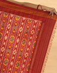 Pearl White & Red Mulberry Silk Pochampally Ikat Saree