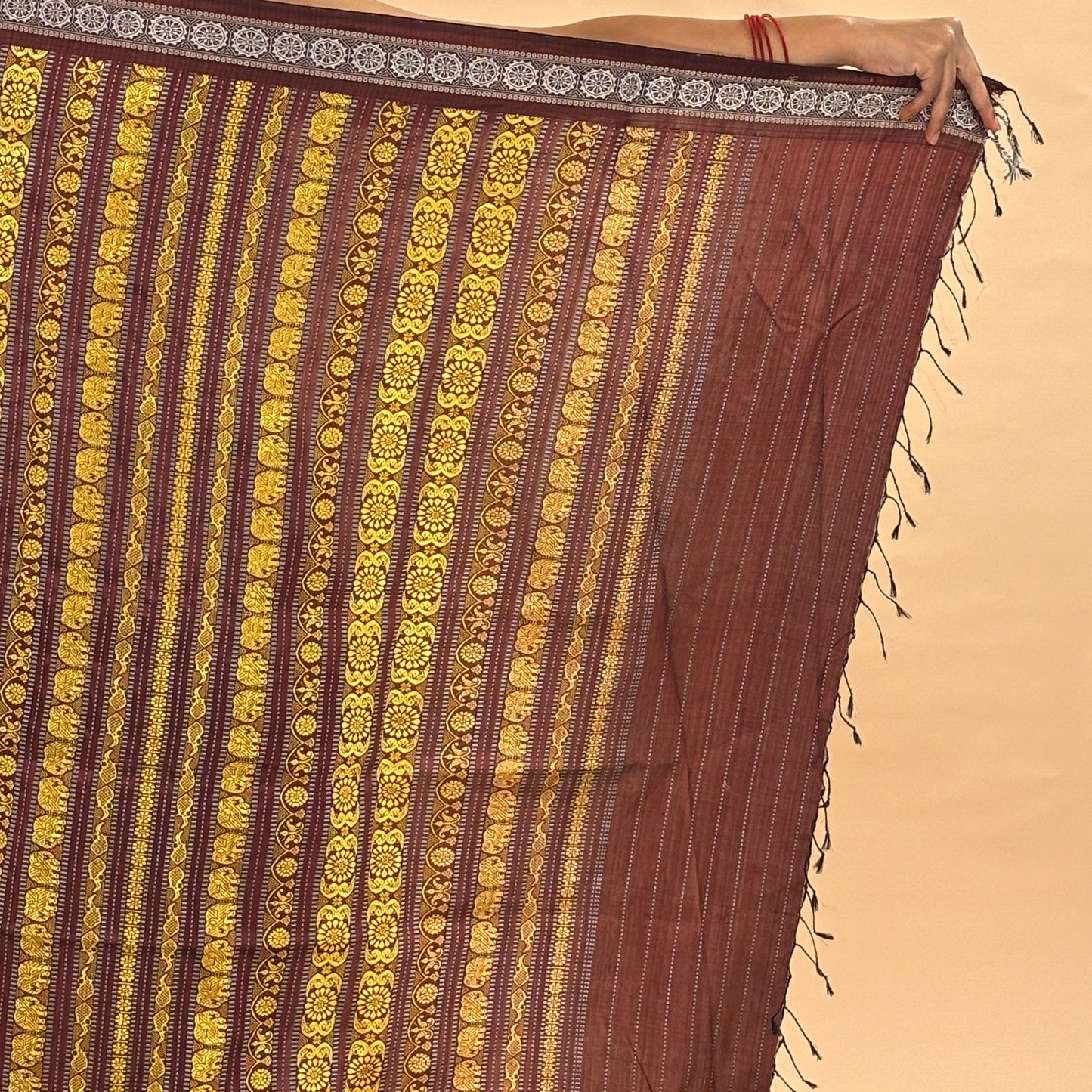Chocolate Brown & Yellow Mulberry Silk Odisha Ikat Saree