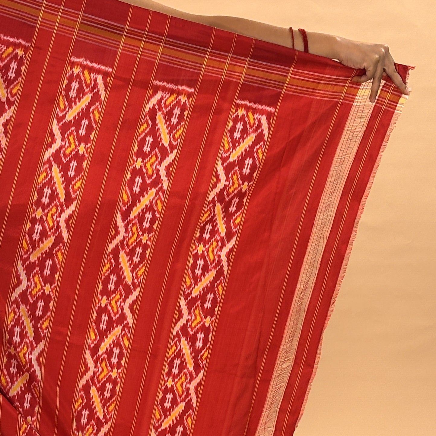 Grey & Red Mulberry Silk Pochampally Ikat Saree