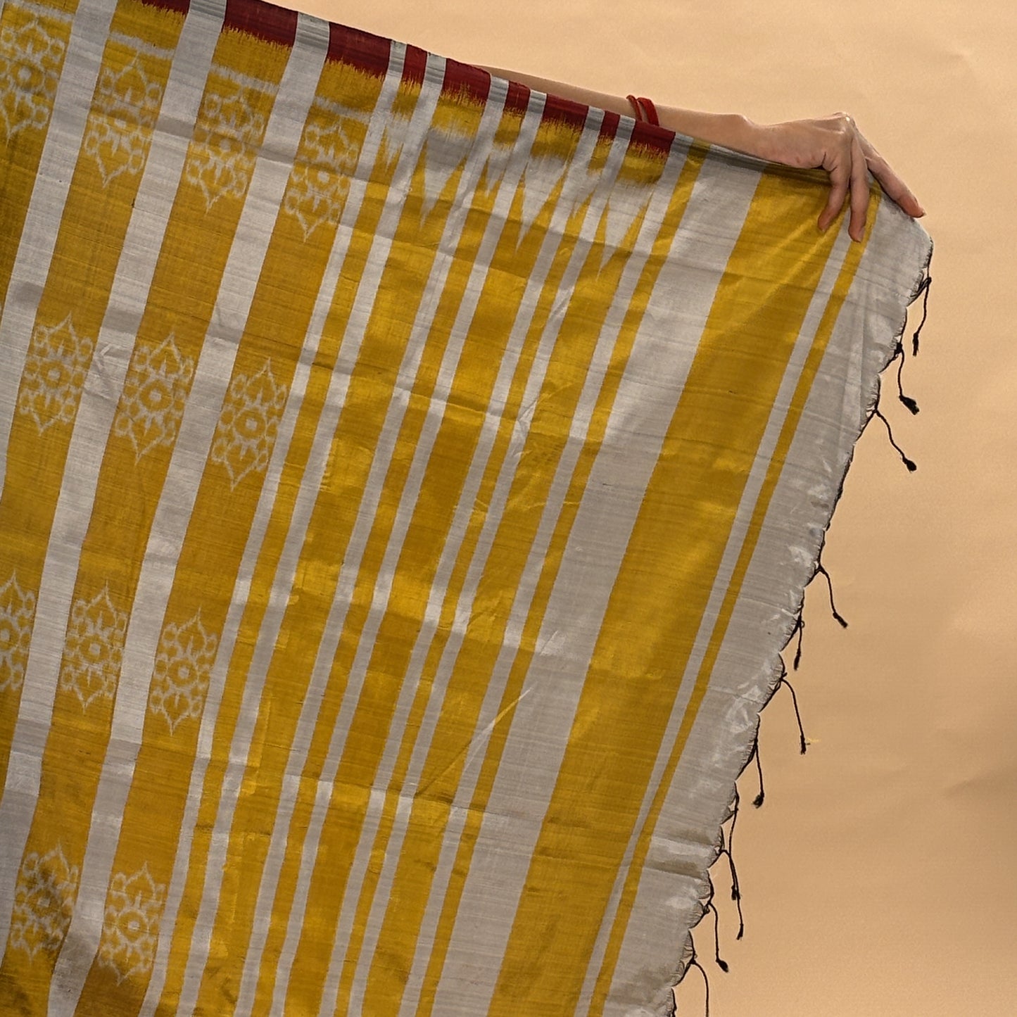 Golden & Silver With Red Mulberry Silk Odisha Ikat Saree