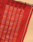 Red & Dark Blue Mulberry Silk Pochampally Ikat Saree