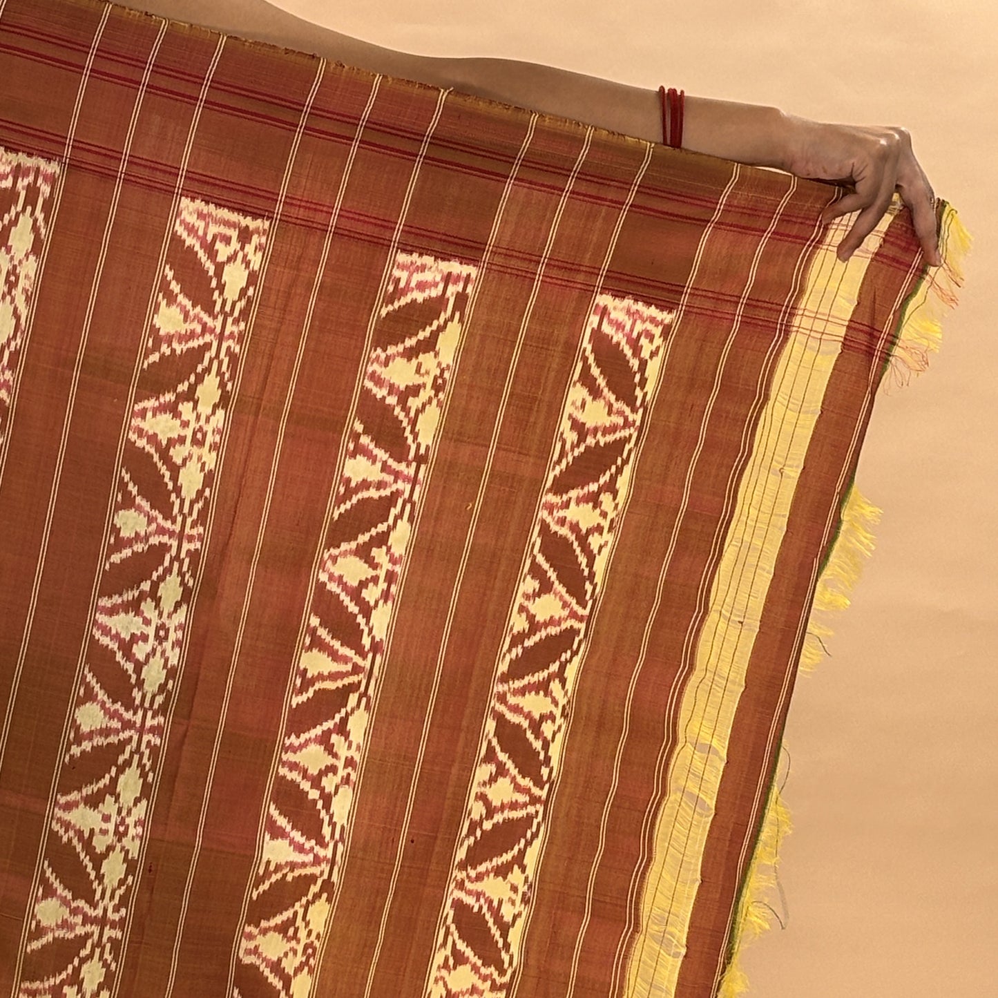 Rust Orange & White Mulberry Silk Pochampally Ikat Saree
