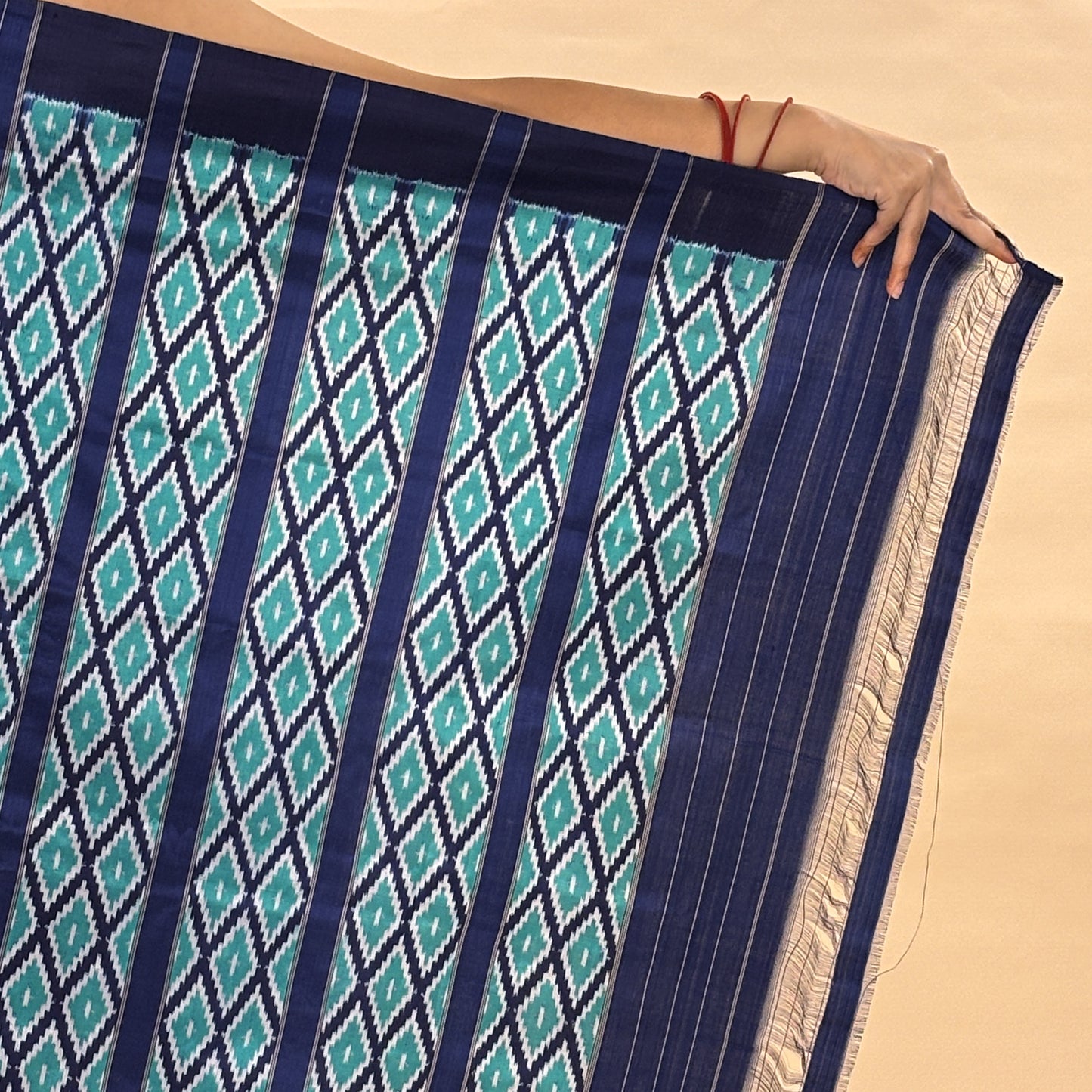 Blue & Green Mulberry Silk Odisha Diamond Style Ikat Saree