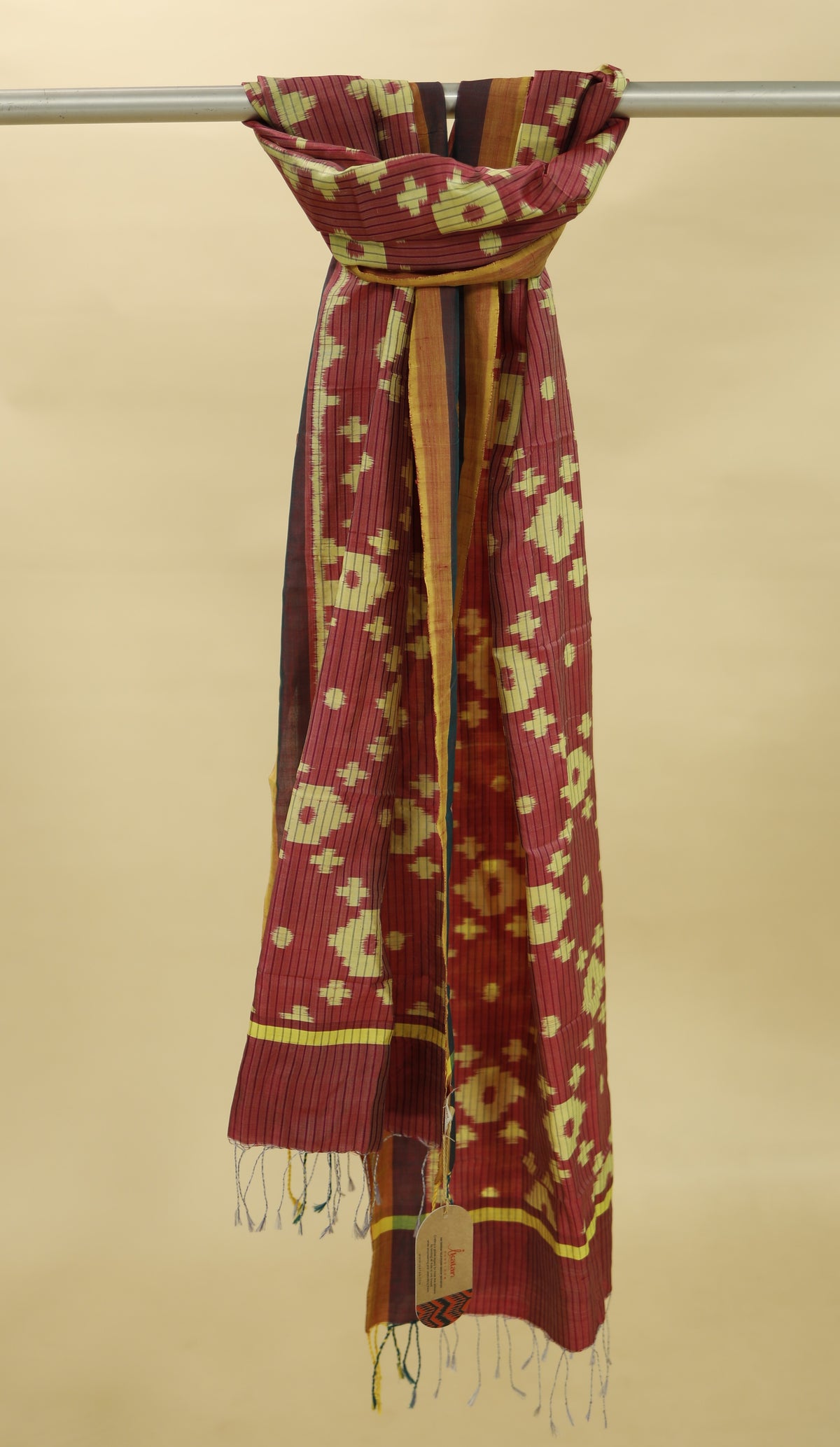 Magenta & Light Yellow Mulberry Silk Odisha Ikat Stole