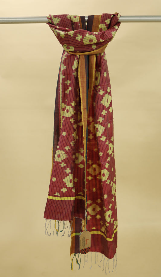 Magenta & Light Yellow Mulberry Silk Odisha Ikat Stole