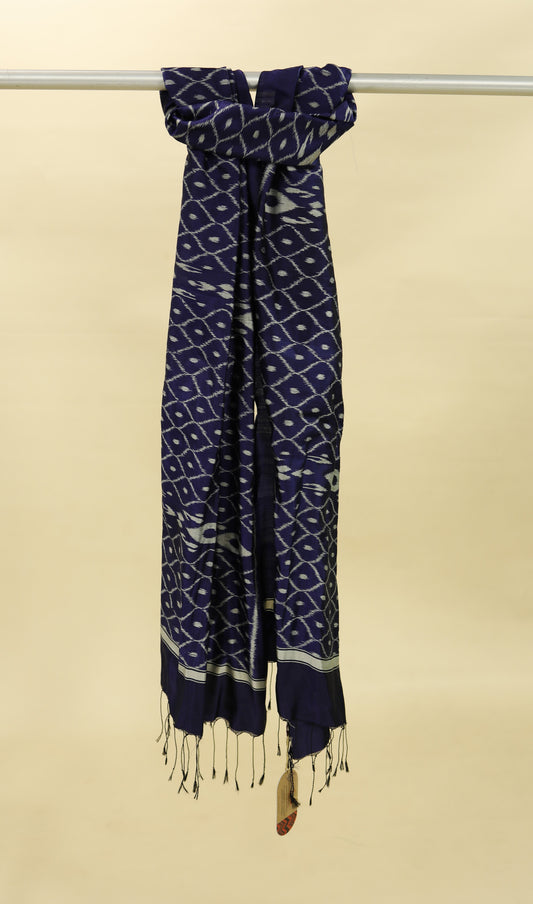 Royal Blue & Cream Mulberry Silk Odisha Ikat Stole