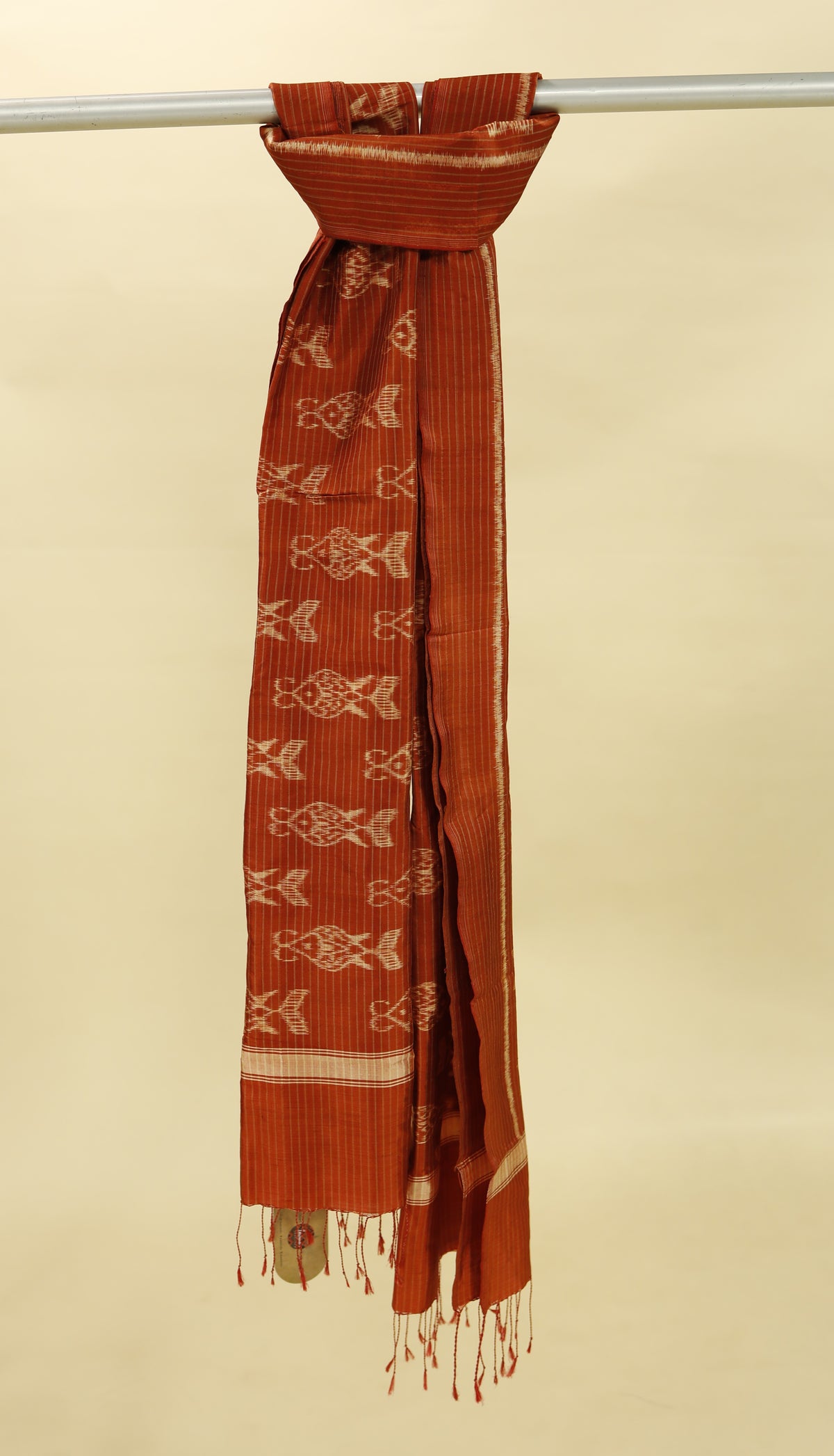 Rust Orange & Cream Mulberry Silk Odisha Ikat Stole