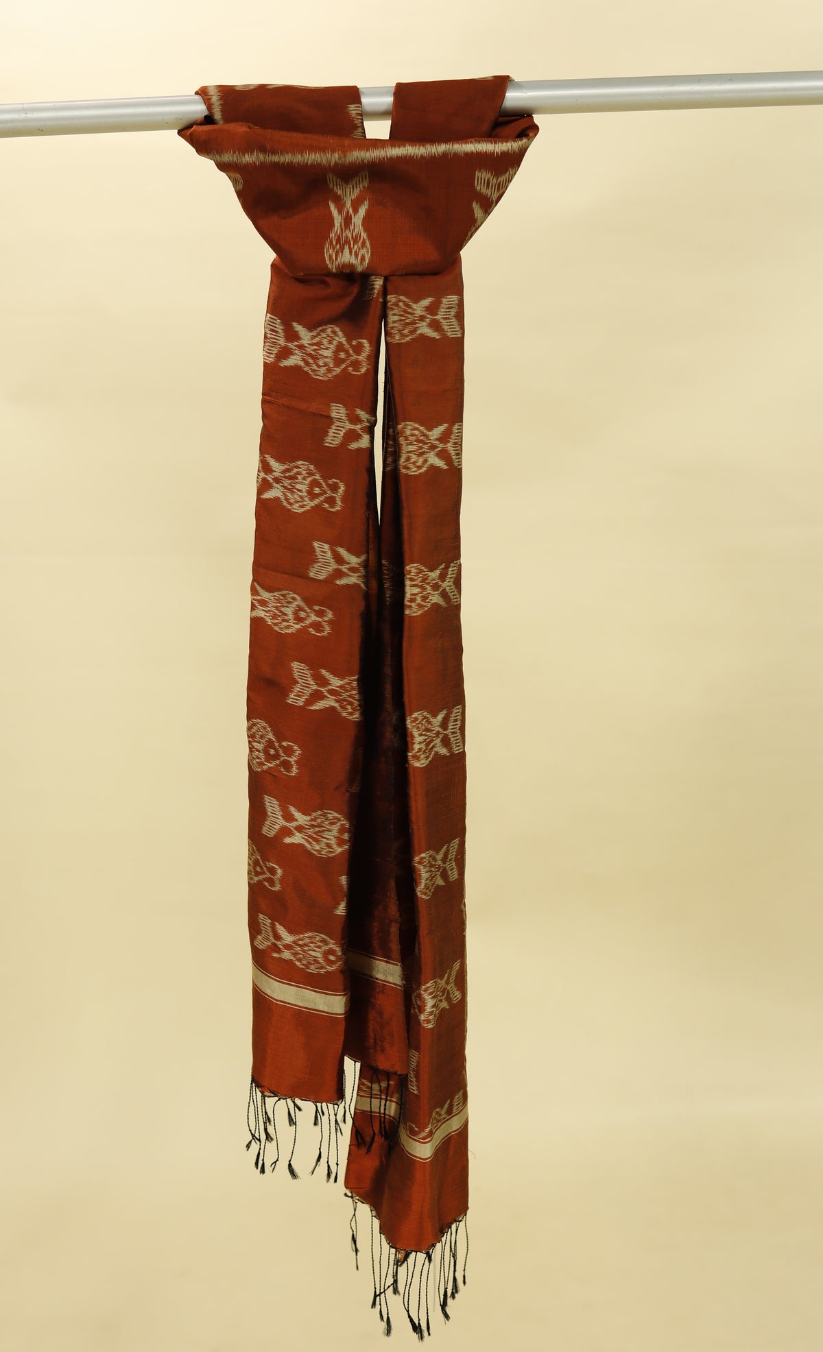 Rust Orange Mulberry Silk Odisha Ikat Stole