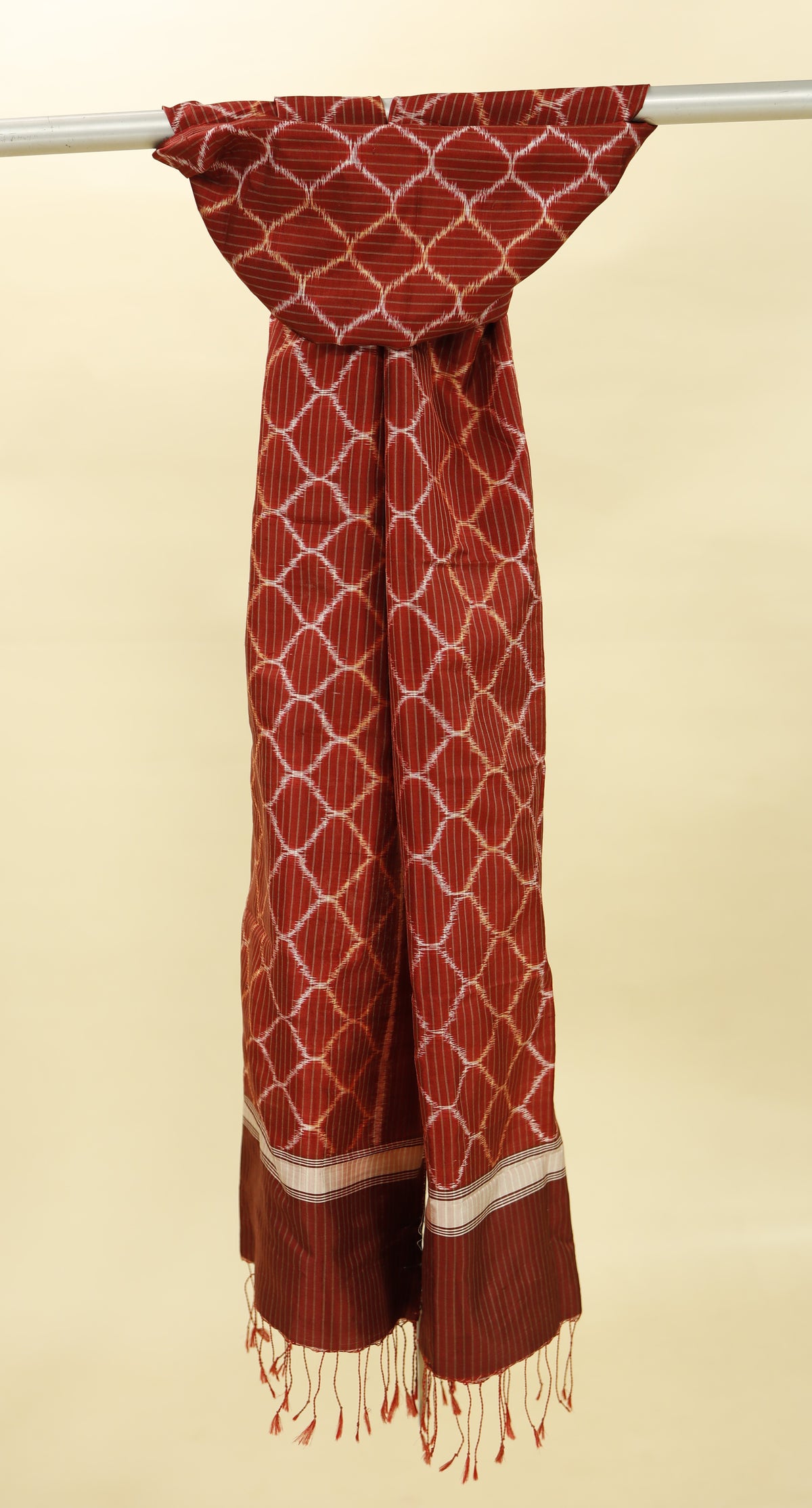 Red & Cream Mulberry Silk Odisha Ikat Stole
