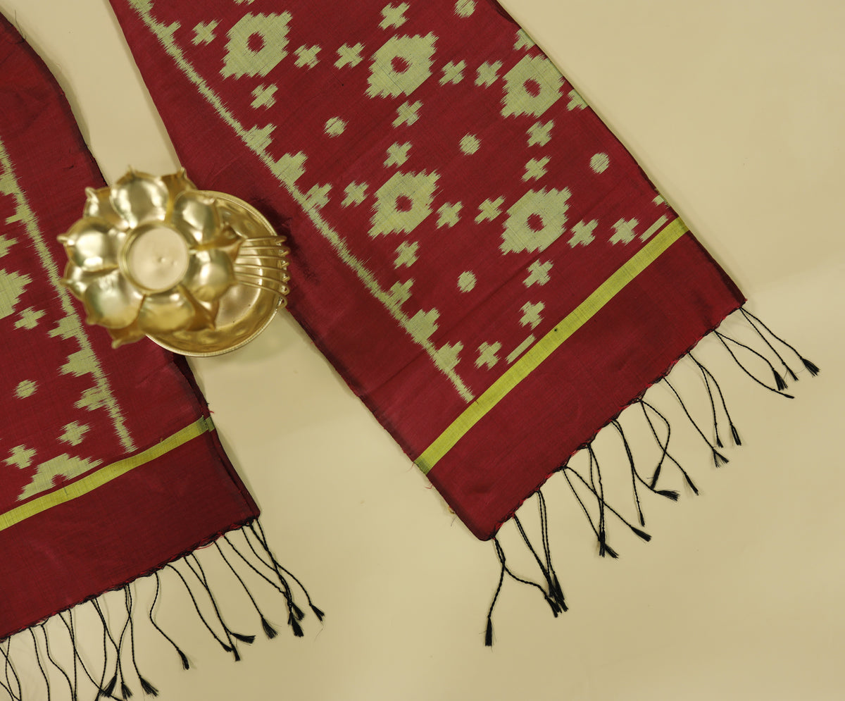 Magenta Pink Mulberry Silk Odisha Ikat Stole
