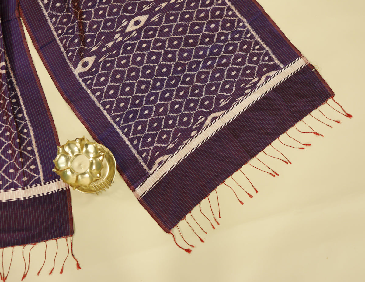 Purple & Cream Mulberry Silk Odisha Ikat Stole