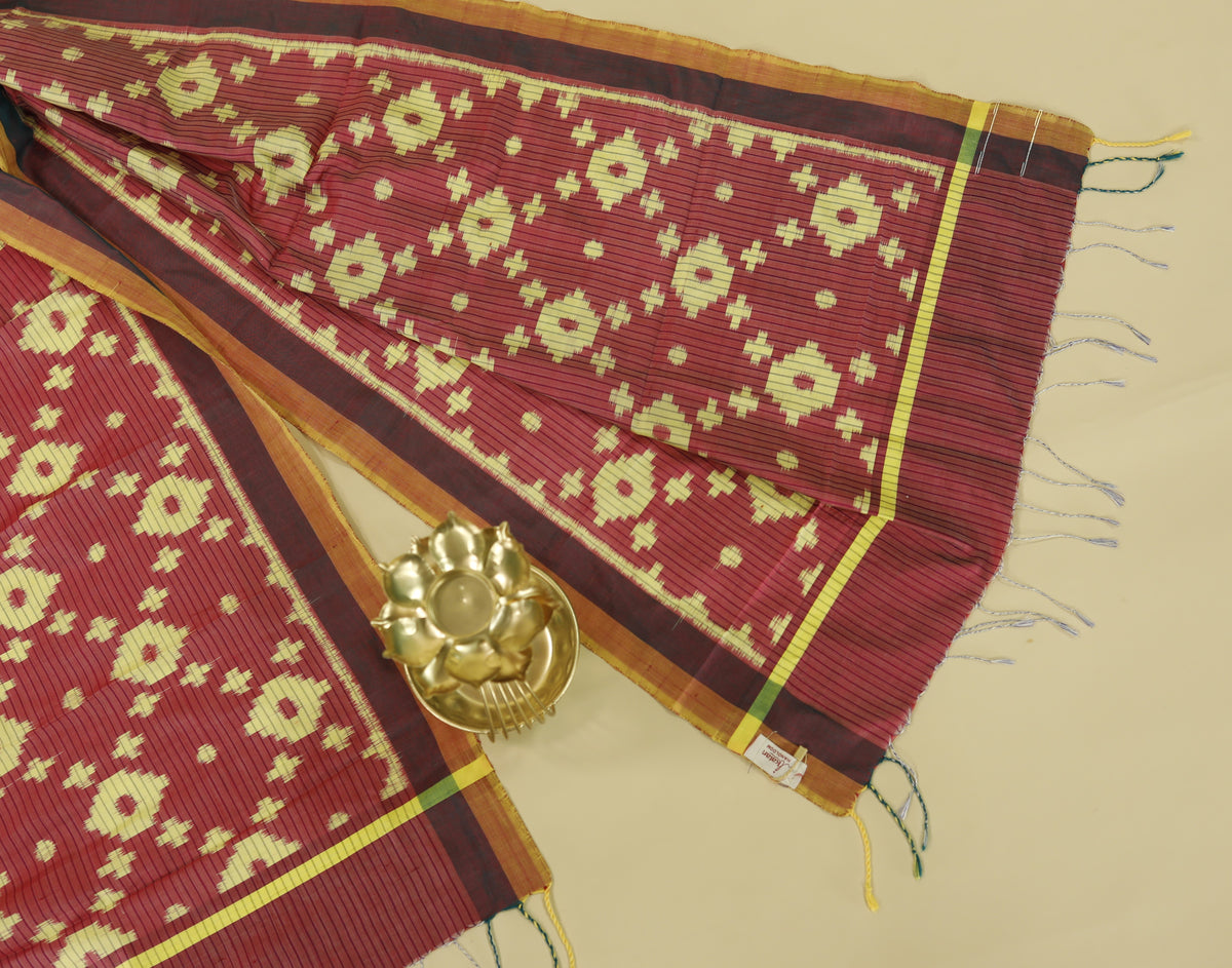 Magenta & Light Yellow Mulberry Silk Odisha Ikat Stole