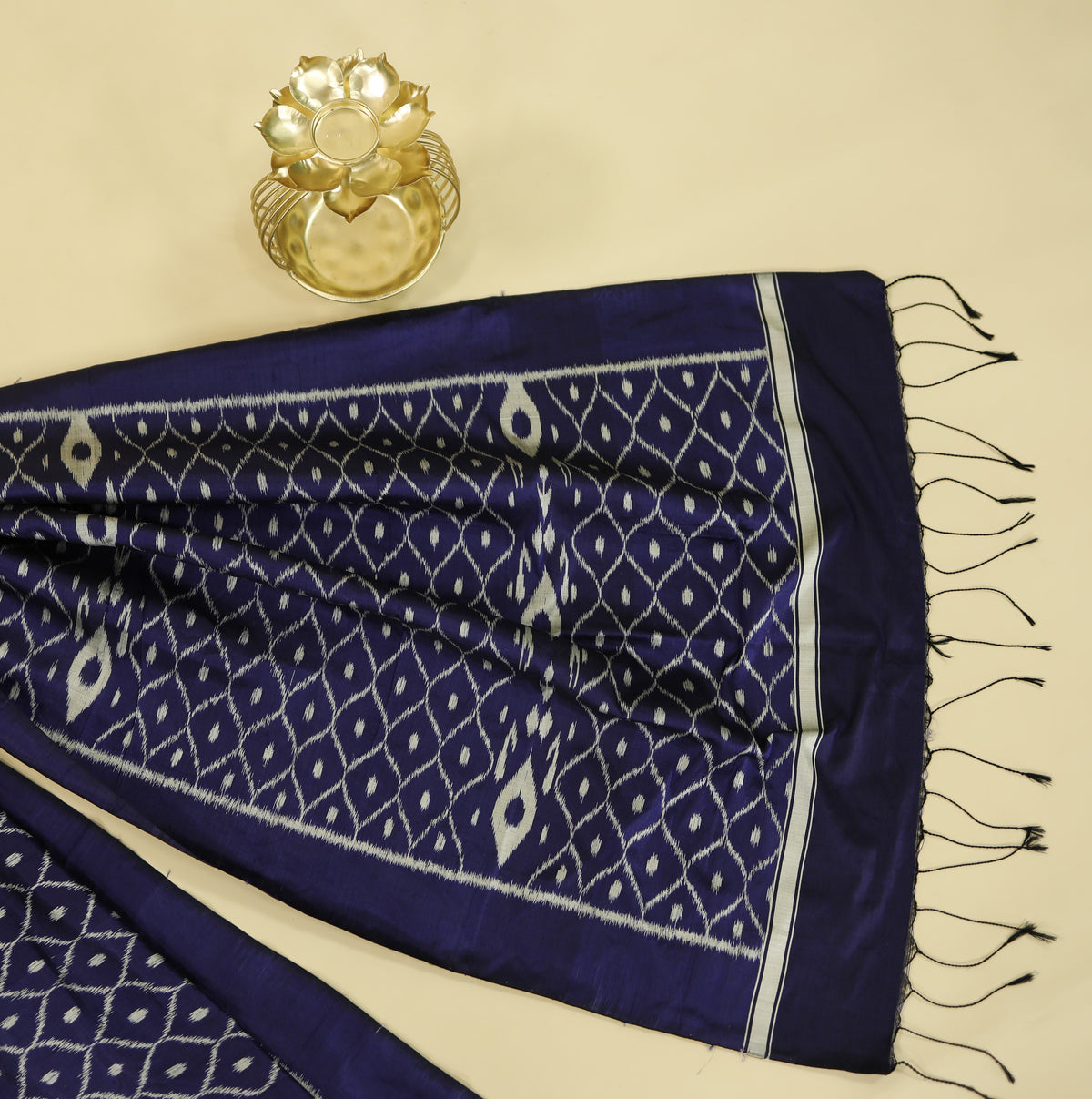 Royal Blue & Cream Mulberry Silk Odisha Ikat Stole