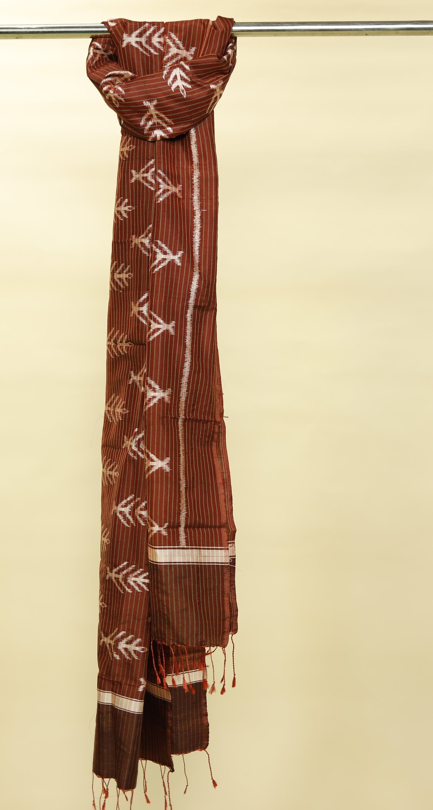 Dark Maroon Mulberry Silk Odisha Ikat Stole