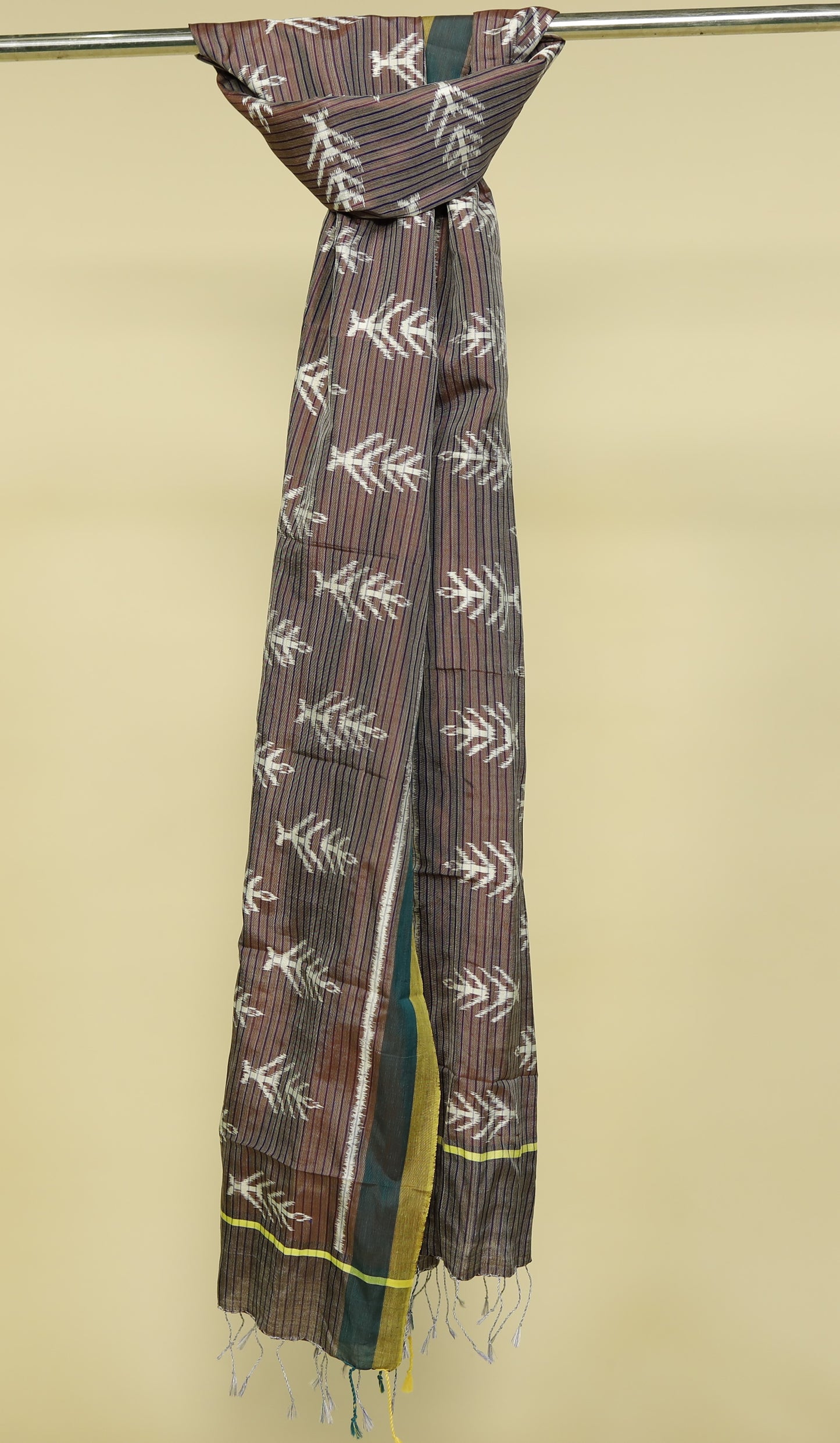 Wine Purple and Teal Green Mulberry Silk Odisha Ikat Stole