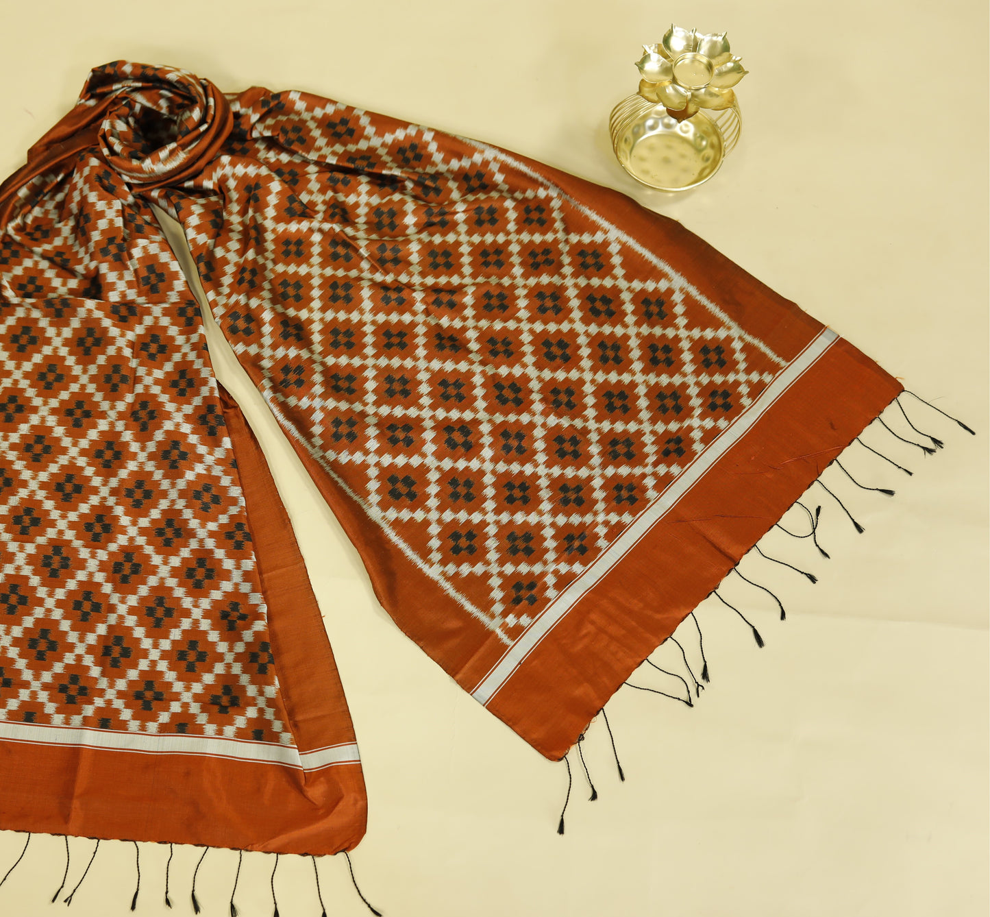 Rust Orange Mulberry Silk Odisha Ikat Stole