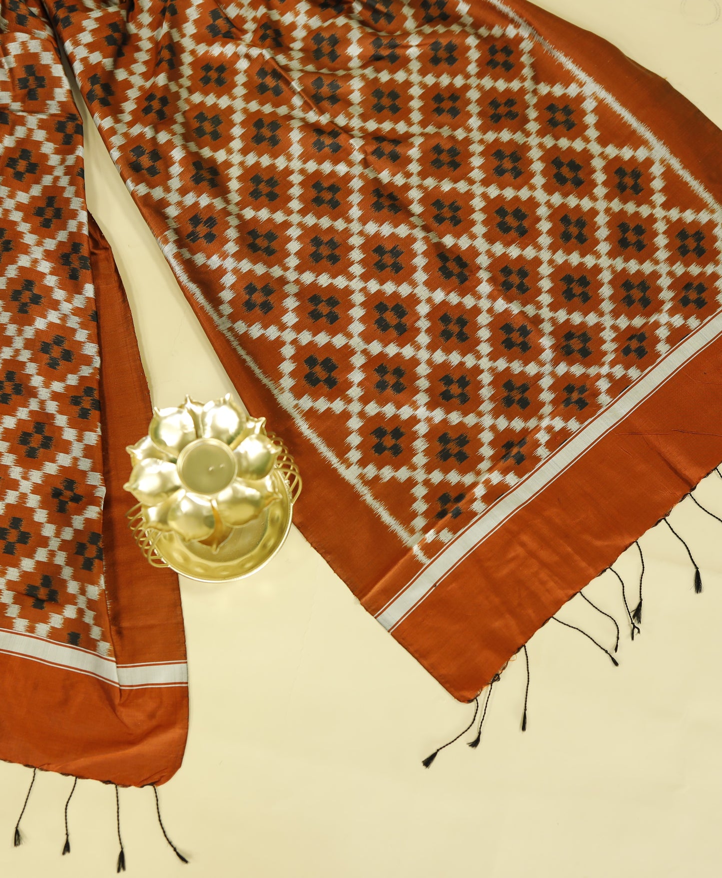 Rust Orange Mulberry Silk Odisha Ikat Stole
