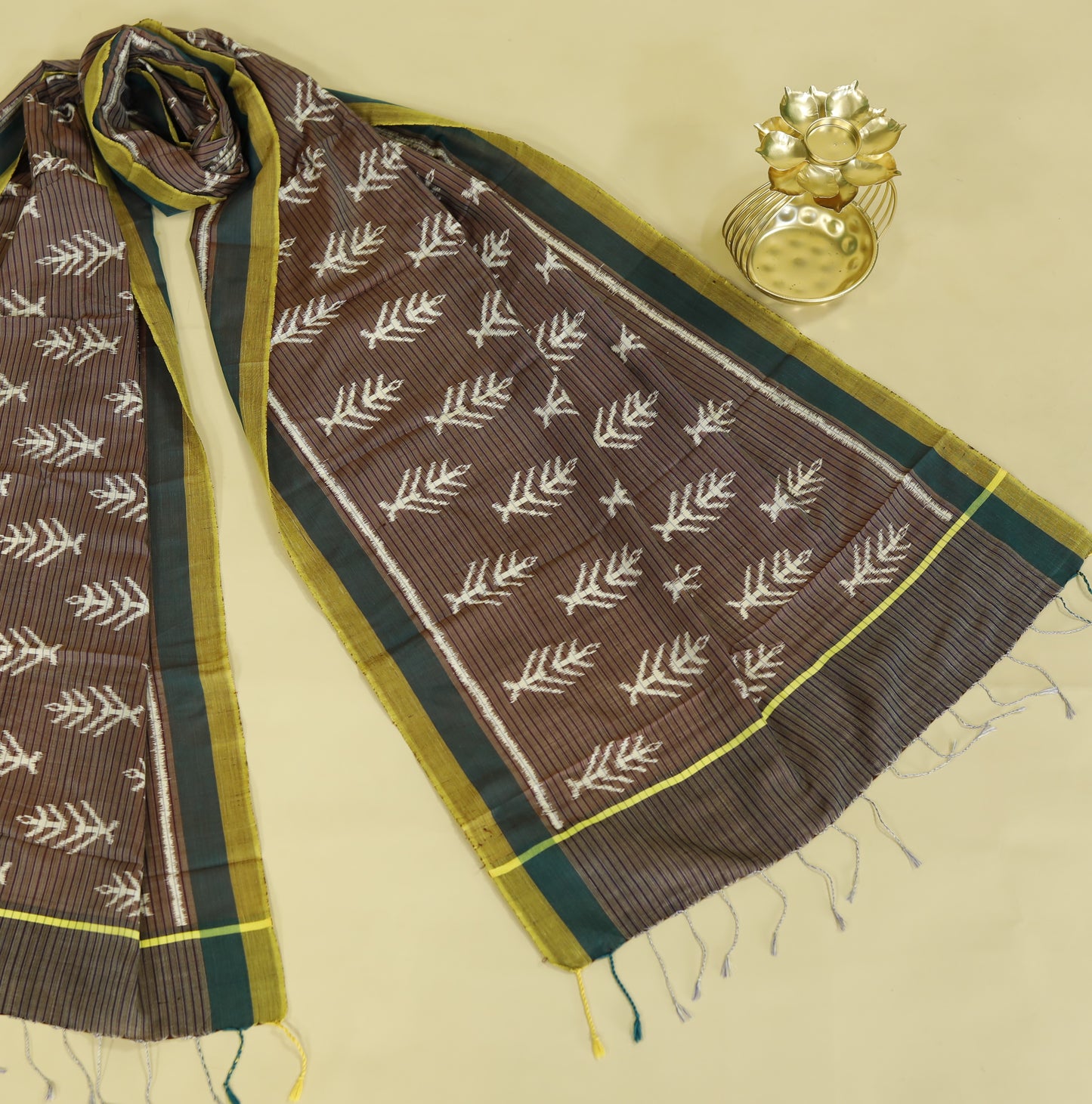 Wine Purple and Teal Green Mulberry Silk Odisha Ikat Stole
