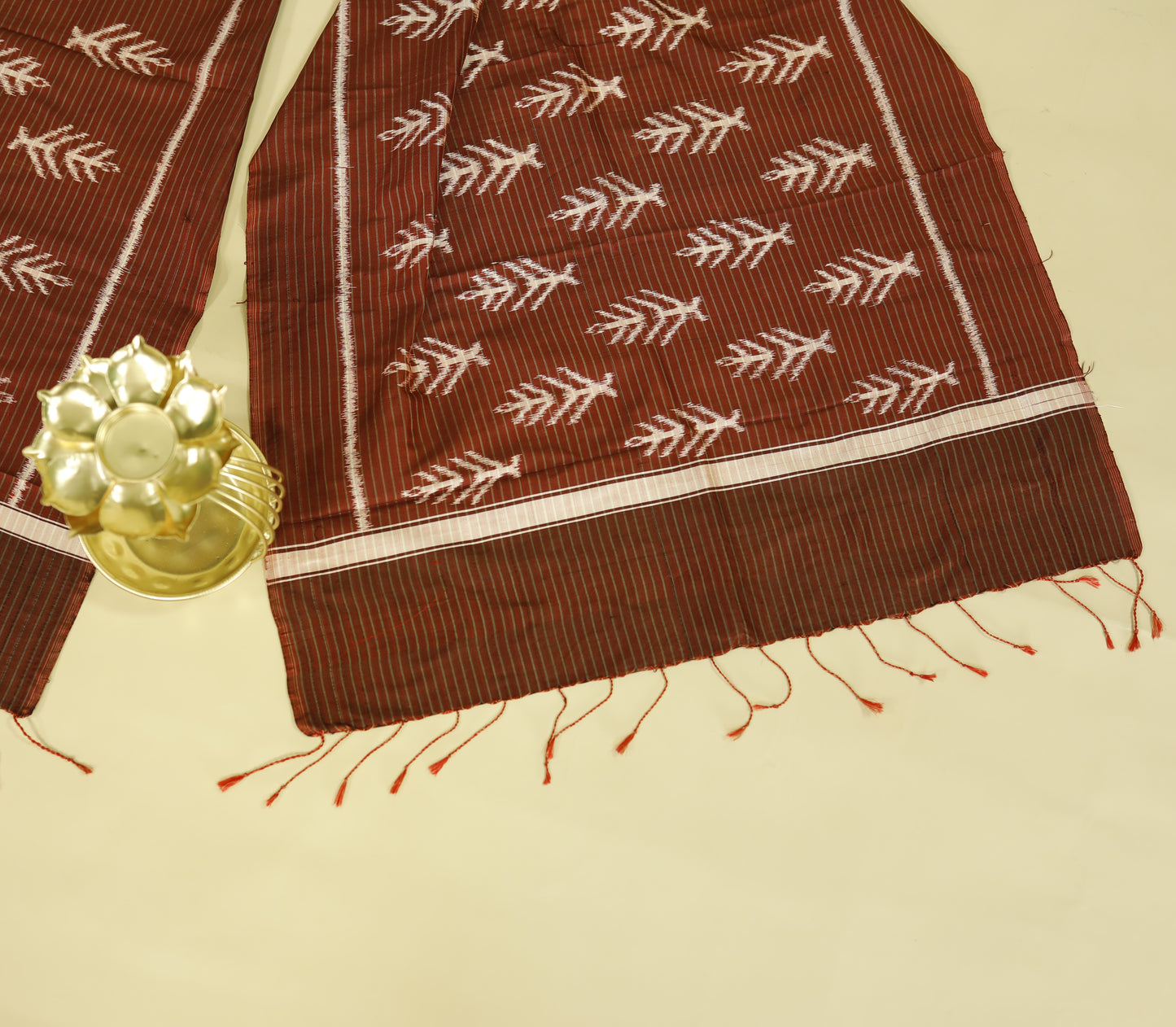Dark Maroon Mulberry Silk Odisha Ikat Stole