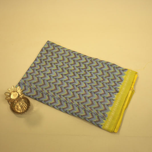 Bibhu Mohapatra Bluish Grey & Yellow Mulberry Silk Pochampally Ikat Saree