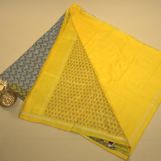 Bibhu Mohapatra Bluish Grey & Yellow Mulberry Silk Pochampally Ikat Saree