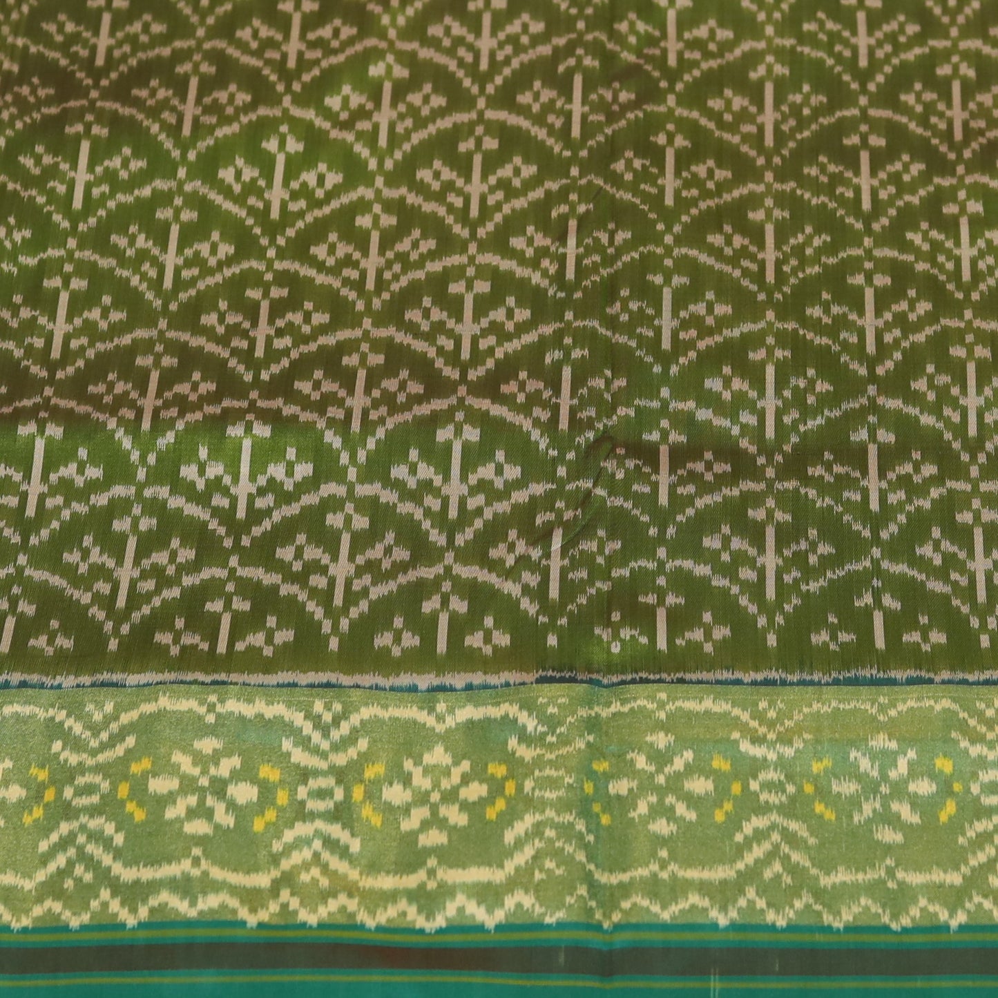 Sage Green & Peacock Green Mulberry Silk Patola Ikat Saree