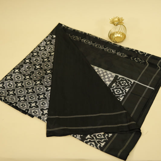 Grey & Navy Blue Mulberry Silk  Pochampally  Ikat Saree
