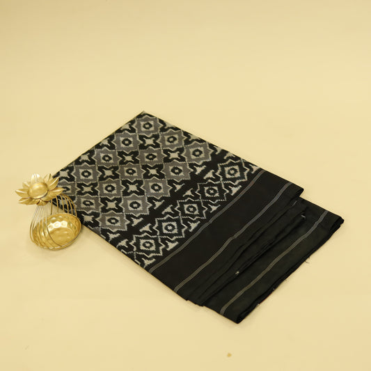 Grey & Navy Blue Mulberry Silk  Pochampally  Ikat Saree