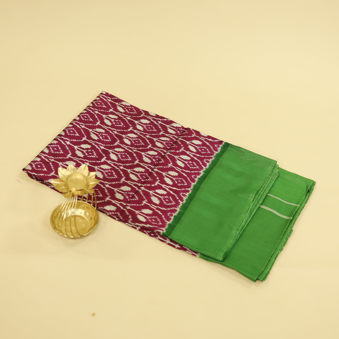 Purple & Green Mulberry Silk Pochampally Ikat Saree
