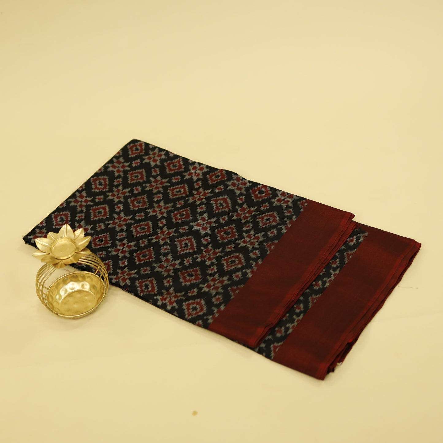 Black & Maroon Cotton Telia Rumal Ikat Saree