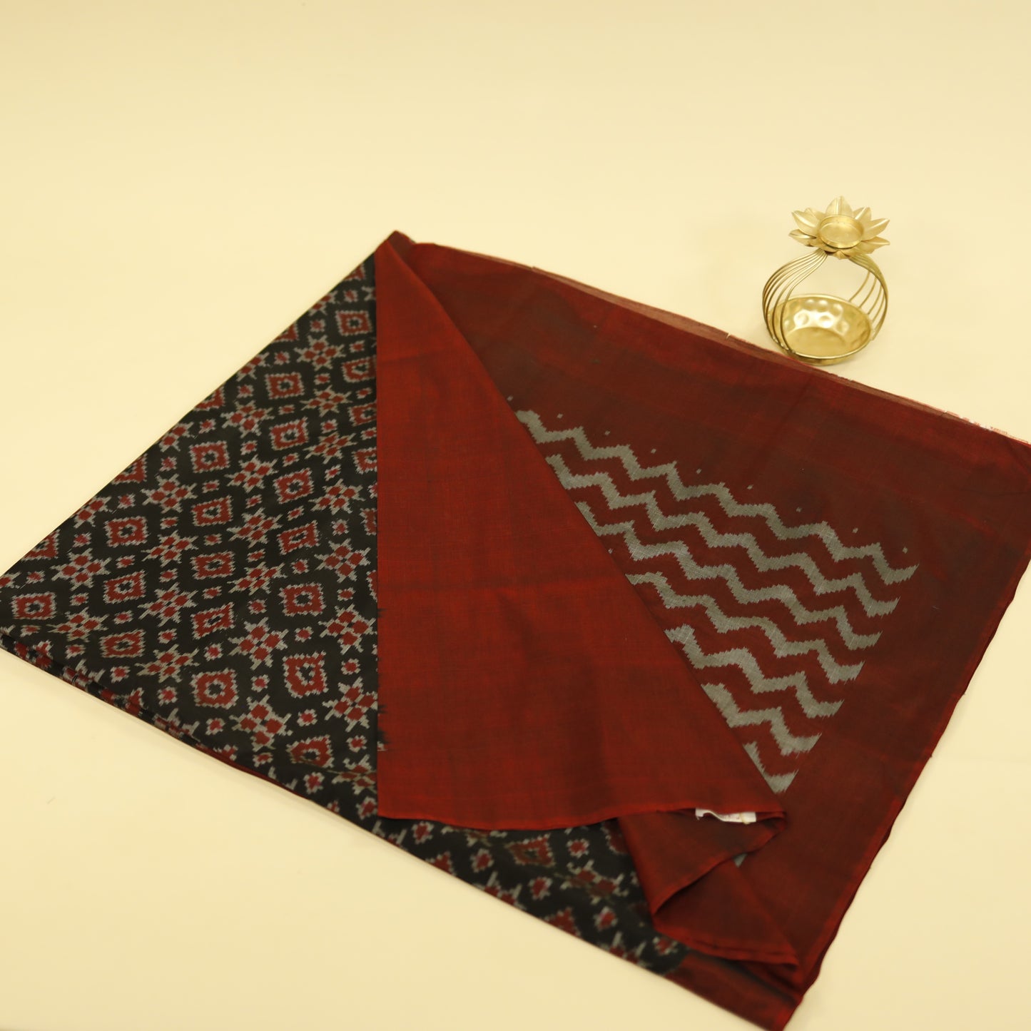 Black & Maroon Cotton Telia Rumal Ikat Saree