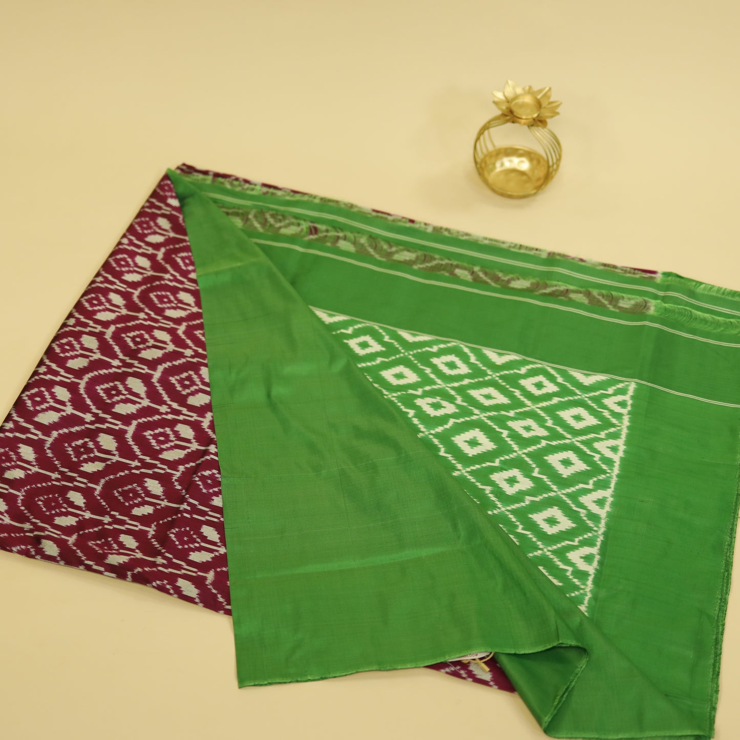 Purple & Green Mulberry Silk Pochampally Ikat Saree