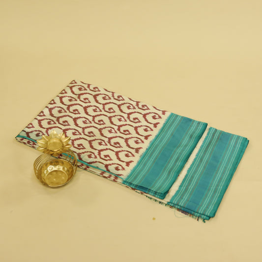 Cream & Turqouis  Mulberry Silk Pochampally Ikat Saree