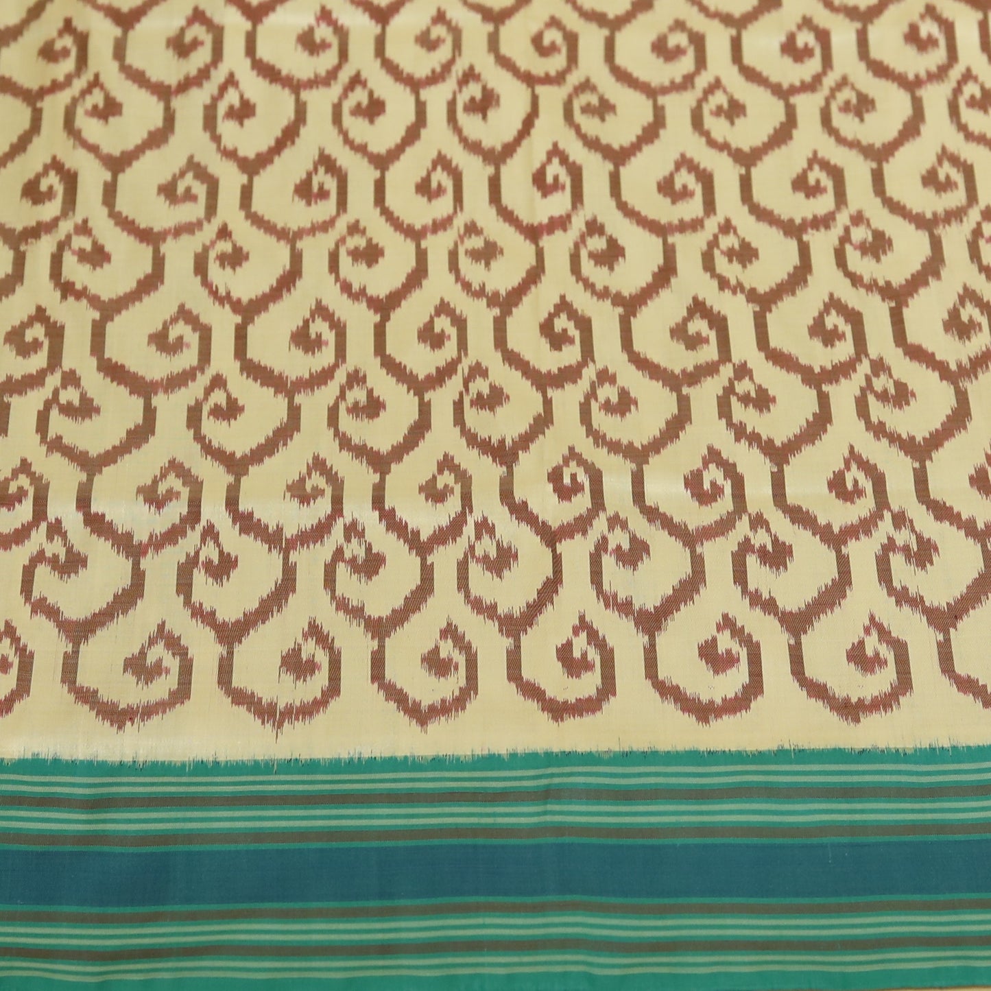 Cream & Turqouis  Mulberry Silk Pochampally Ikat Saree