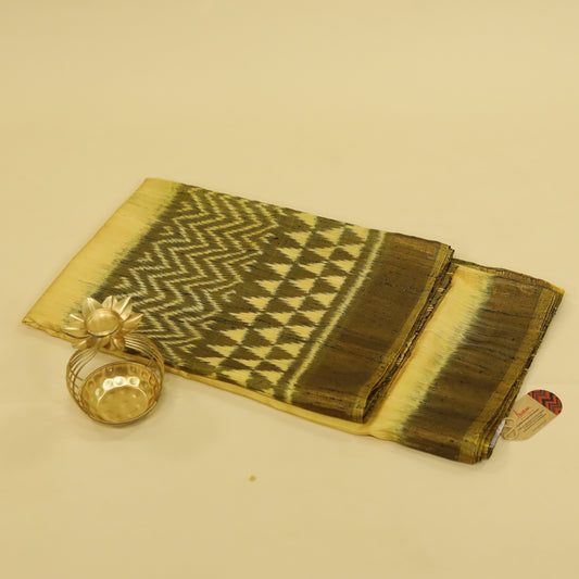 Golden Yellow & Olive Green Raw Silk Pochampally Ikat