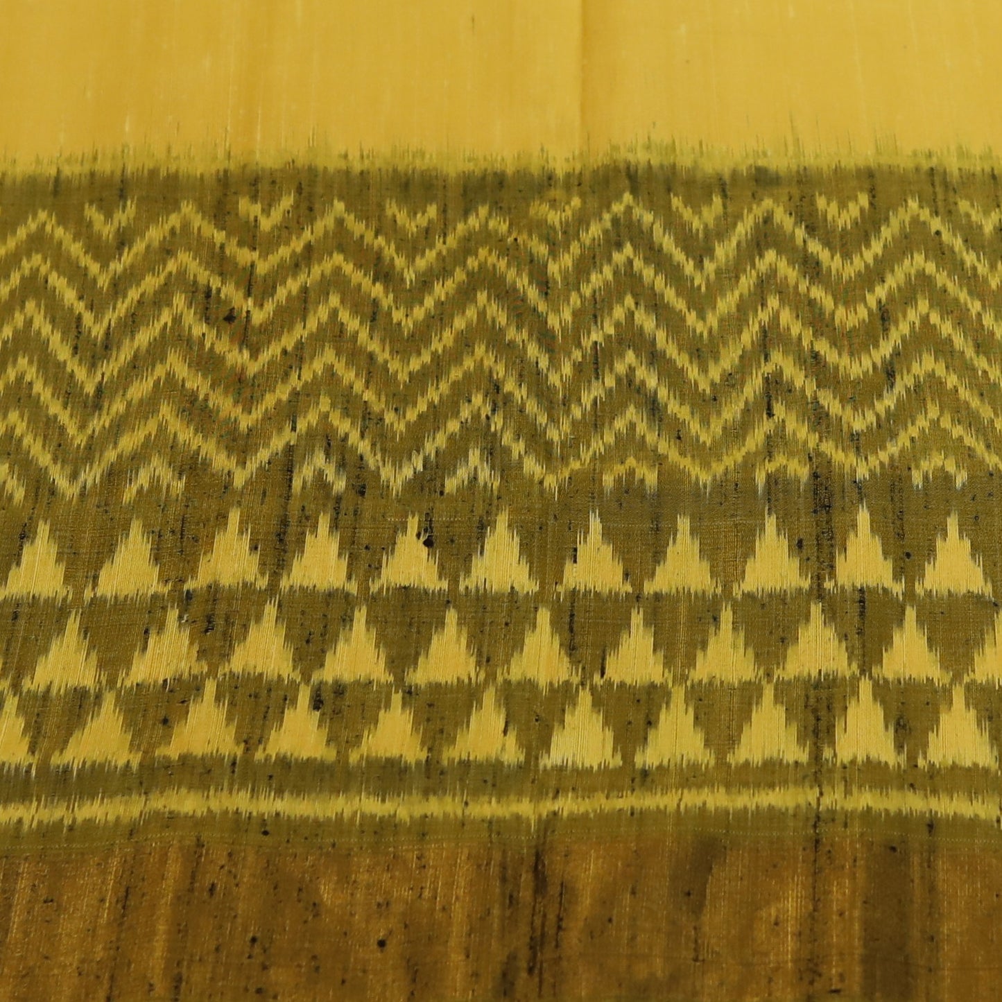 Golden Yellow & Olive Green Raw Silk Pochampally Ikat